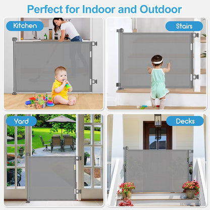Upgrade 120 inch Retractable Baby Gates, EZIGO Extra Wide Baby Gate for Large Opening Extra Long Mesh Gate for Kids or Pet Dog Gate Child Safety Gate for Stairs Hallways Doorway Indoor Outdoor, Gray
