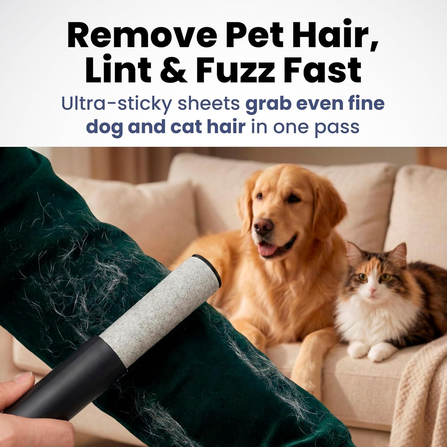 Mini Lint Roller for Pet Hair Extra Sticky (3 Pack + 4 Refill Rolls) - Travel Size Pet Hair Roller with Retractable Cover - Cat & Dog Fur Remover for Clothes
