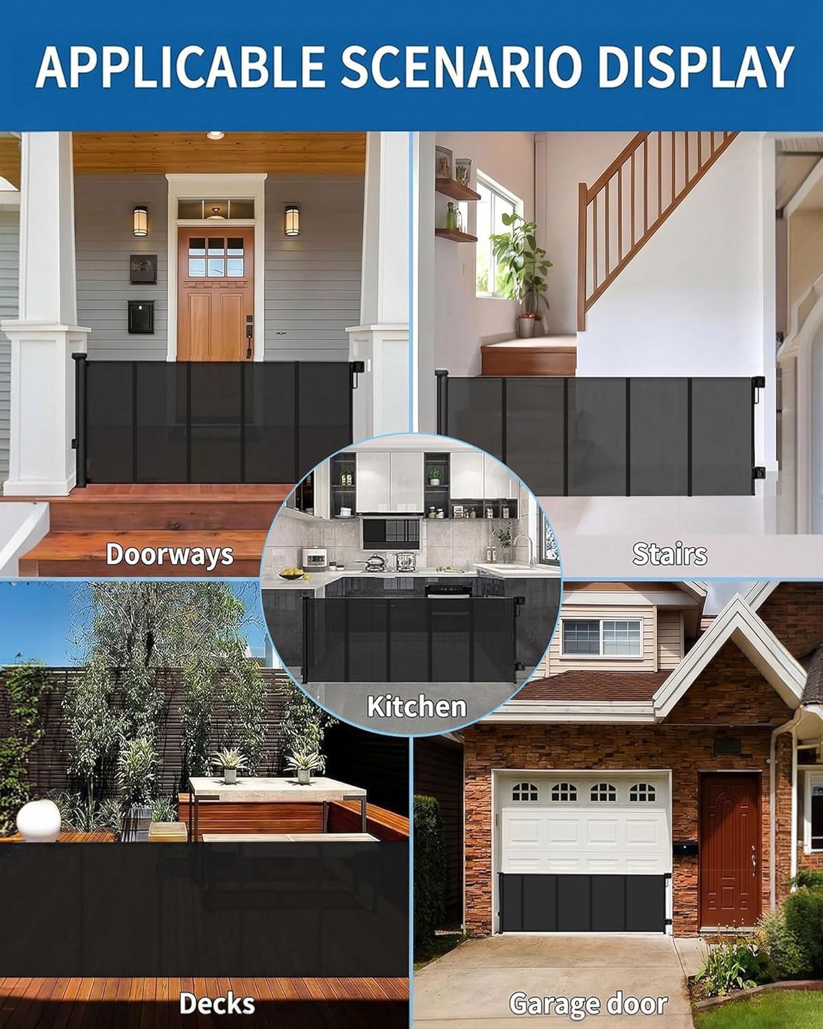 Huafly 98 Inch Retractable Baby Gates Extra Wide, no Drilling Baby Gates for Large Openings, Child Gates, Safety Gates, Extra Long Dog Gates on Doorways, Stairs, Outdoor, Indoor (Black, 98 Inch)