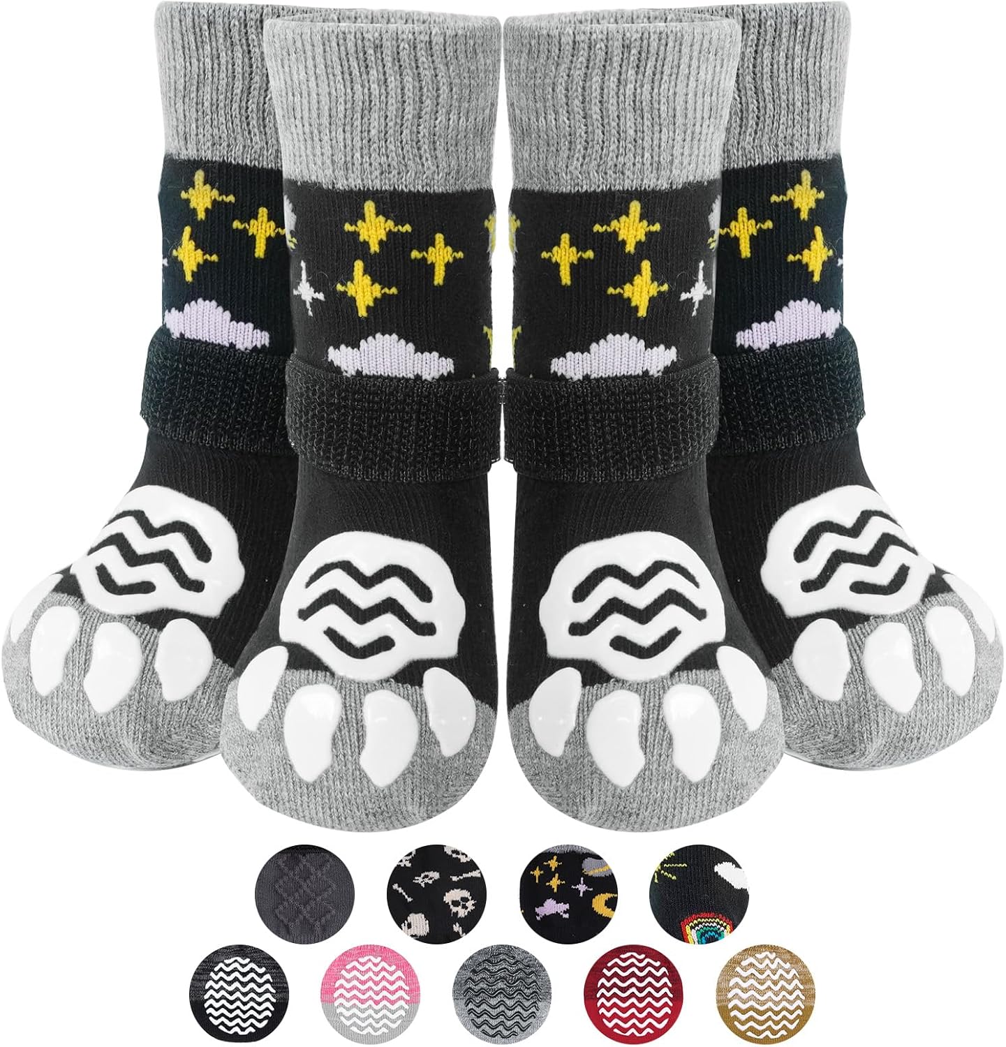 PUPTECK Anti Slip Dog Socks with Double Grippers for Hardwood Floors, Shoes for Hot/Cold Pavement, Boots & Paws Protectors to Prevent Licking, Traction Booties for Senior Small Large Dogs