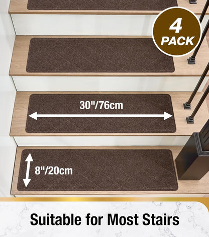 HITSLAM Stair Treads for Wooden Steps, 15 Pack 8 x 30 Inch Peel and Stick Carpet Stair Treads Non-Slip Indoor, Safe for Kids and Dogs, Stair Runners with Self-Adhesive Backing, Easy to Install, Brown