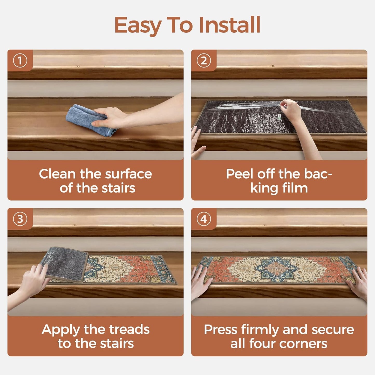 sarben Non Slip Stair Treads for Wooden Steps 15PCS - 8"x30" Indoor Safety Carpet, Edging Mats with TPE Adhesive Backing, Pet and Elderly Friendly Stair Rugs (Taupe) - Colors A