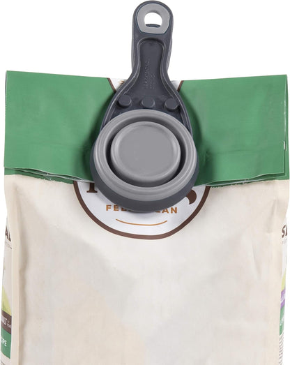Dexas Pets Collapsible KlipScoop Collapsible Dry Dog Food Scoop and Dog Food Bag Clip, 1 Cup Capacity, Pro Blue