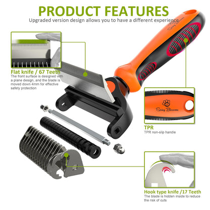 Spring Blossoms-2 in 1 Professional Grooming Rake for Cats & Dogs-Dematting Comb for Easy Mats & Tangles Removing,Pet Brush Safe No More Nasty Shedding and Flying Hair (Orange)