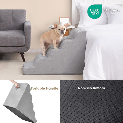 EHEYCIGA Curved Dog Stairs Ramp for High Beds 19.7" H, 4-Step Dog Steps for Small Dogs and Cats, Pet Stairs for High Bed Climbing, Non-Slip Balanced Pet Step Indoor, Grey