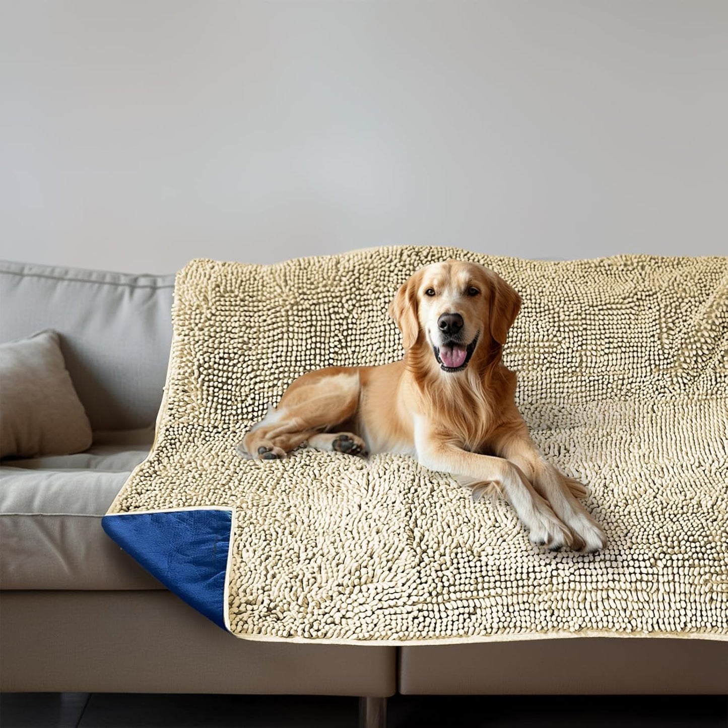 Muddy Mat® Dog Blanket - Chenille Water Absorption Blanket for Bed & Couch Cover for Dogs Washable, Anti-Slip Soft and Durable Furniture Protector for Dogs - Grey 52"x72"