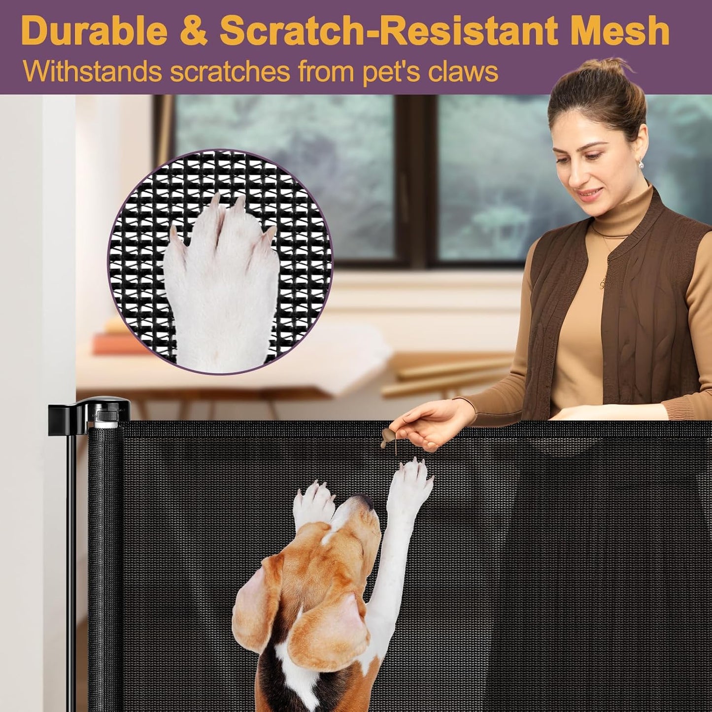 42" Tall X 80" Wide Retractable Dog Gates for Large Openings Extra Tall Retractable Baby Gates for Doorways Extra Tall Pet Gate Indoor Outdoor Long Baby Gate Large Mesh Dog Gate (Gray)