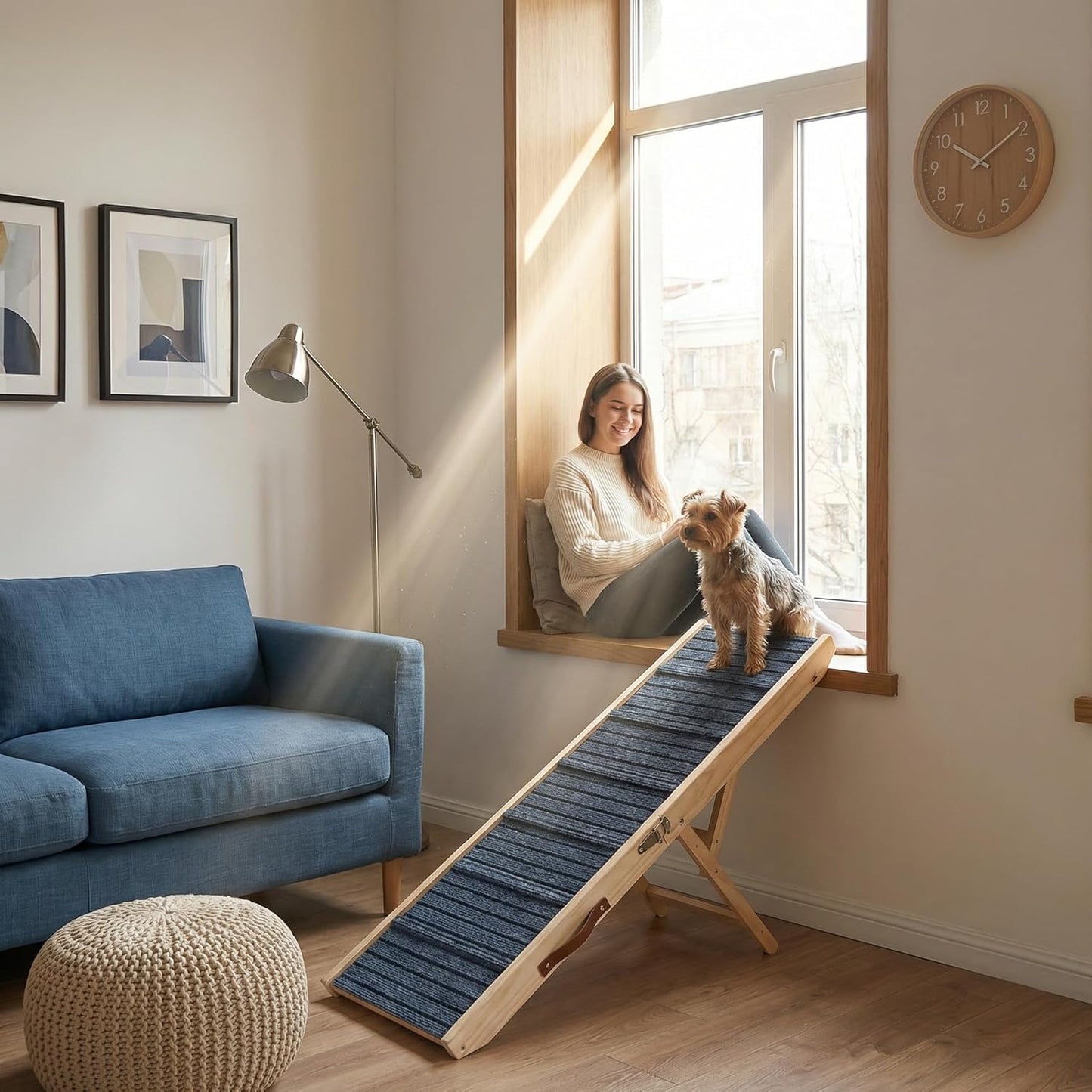 Dog Ramp for Sofa, Couch – Foldable Wooden Pet Ramp with 4 Adjustable Heights, Anti-Slip Surface & Safety Support for Small Dogs, Senior Pets with Joint Pain – Portable Pet Steps Stairs (S)