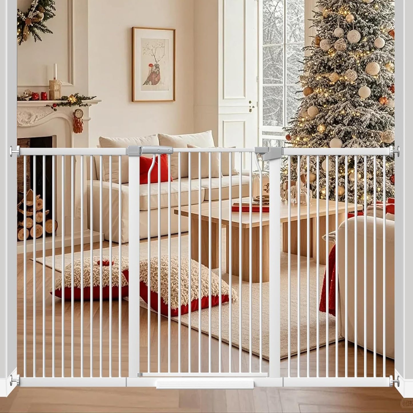 41" Extra Tall Cat Gate for Doorway, 49.2-54.7 Metal Pet Baby Safe Gate, Extra Wide Pressure Mounted Child Door with Expansion Kit, No Drilling No Climb Cat Fence Indoor, Tall Dog Gate, White