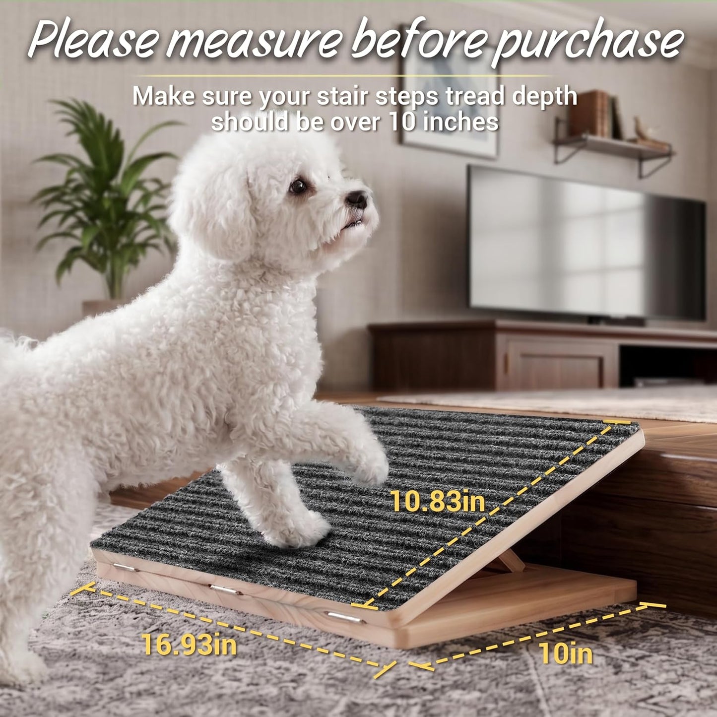 Dog Ramp for Stairs 2 Pack - Adjustable Wooden Stair Wedges for Small Dogs, Foldable Indoor Dog Stair Ramp with Triangular Support and Non-Slip Pads for Senior and Short-Legged Pets