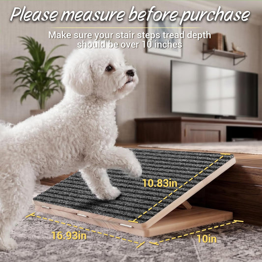 Dog Ramp for Stairs 2 Pack - Adjustable Wooden Stair Wedges for Small Dogs, Foldable Indoor Dog Stair Ramp with Triangular Support and Non-Slip Pads for Senior and Short-Legged Pets
