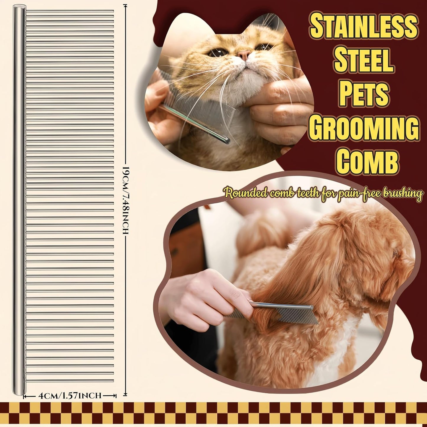 Rake Brush for Dogs, 4-Pack Long-Tooth Undercoat Brush Set, Grooming Rake & Steel Shedding Comb & Double-Sided Teech Comb & for Double Coat German Shepherds Horses