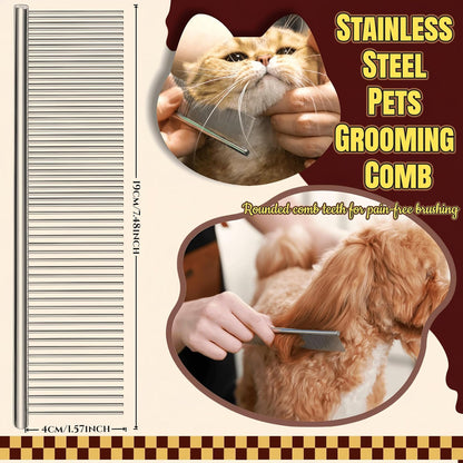 Rake Brush for Dogs, 4-Pack Long-Tooth Undercoat Brush Set, Grooming Rake & Steel Shedding Comb & Double-Sided Teech Comb & for Double Coat German Shepherds Horses