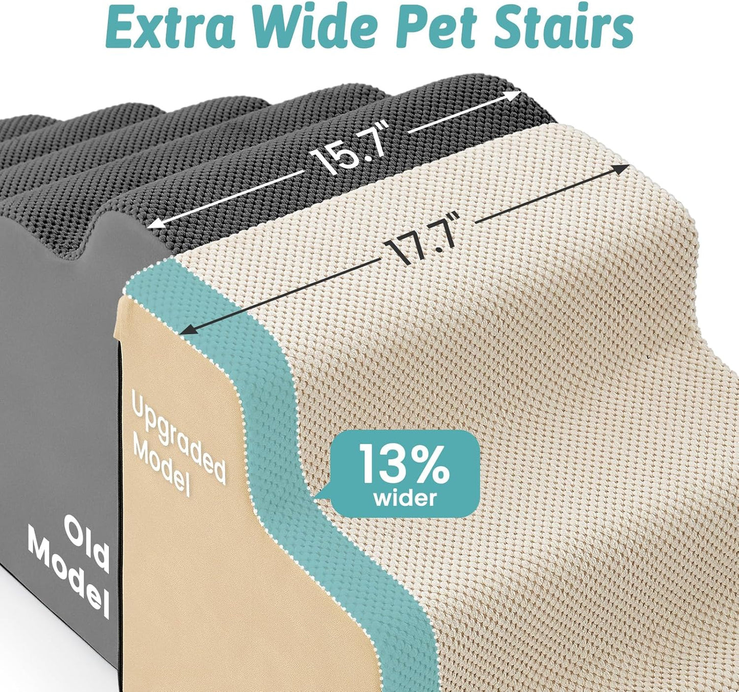COZY KISS Dog Stairs for Small Dogs, 3-Step 2 in 1 Transformable Pet Stairs for Couch and Bed, 15.7" H Dog Steps for Old Cats, Puppy, Small Dogs (Beige, 17.7x28.3x19.7 in, 4.0)