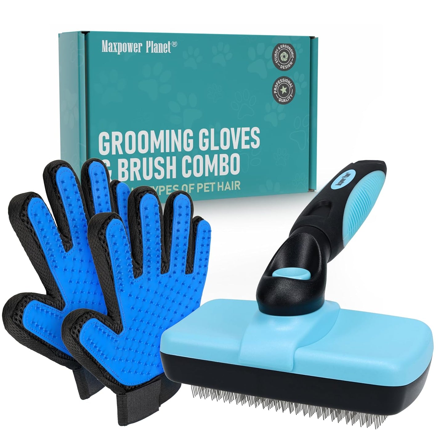 Maxpower Planet Hair Brush - Double Sided Shedding, Dematting Undercoat Rake for Dogs and Cats - Extra Wide Dog Grooming Brush, Reduce Shedding by 95%, Turquoise
