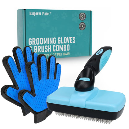 Maxpower Planet Hair Brush - Double Sided Shedding, Dematting Undercoat Rake for Dogs and Cats - Extra Wide Dog Grooming Brush, Reduce Shedding by 95%, Turquoise