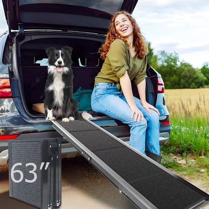 Dog Ramp for Cars SUV Truck-17.3"x71" Heavy Duty Foldable Wide Outdoor Pet Stairs with Non-Slip Surface Portable Folding Design for Large Dogs Up to 250lbs (71" L x 17.3" W)