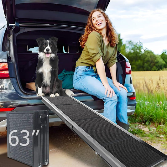 Dog Ramp for Cars SUV Truck-17.3"x71" Heavy Duty Foldable Wide Outdoor Pet Stairs with Non-Slip Surface Portable Folding Design for Large Dogs Up to 250lbs (71" L x 17.3" W)