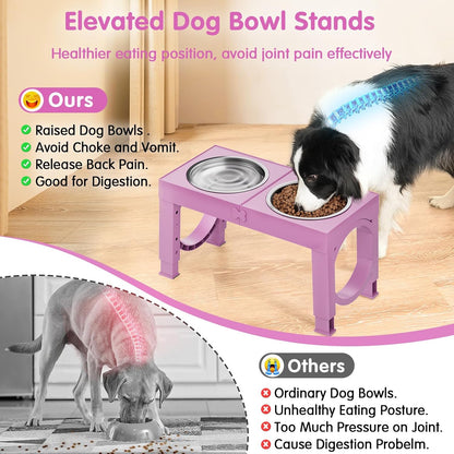 XIAZ Elevated Dog Bowls Large Breed Raised Dogs Bowl Stand Large/Medium Sized Dog Slow Feeder Dogs Bowls Food Water Stands 5 Heights Adjustable 9/11/12/14in Pet Feeder Dish Station