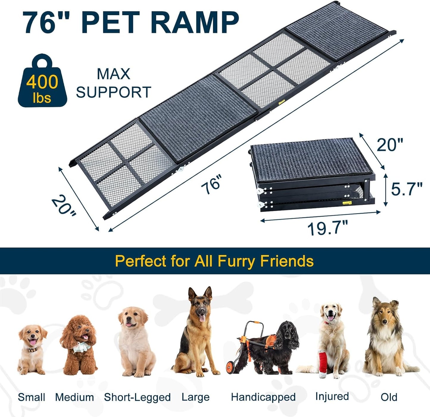 DoCred Dog Ramp for Car, 71'' L x 20'' W Dog Ramps for Large Dogs, Extra Wide Pet Ramp with Non-Slip Surface for Medium & Large Dogs to Get in Car, SUV & Truck, Supports Up to 250 Lbs
