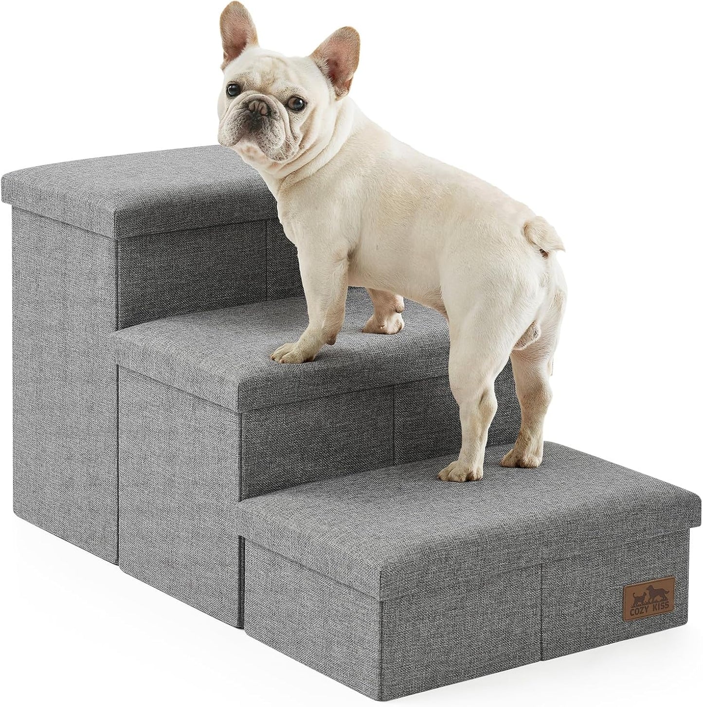 Dog Stairs with Storage, 4-Step Wider Sturdy Dog Steps for Small/Medium/Large Dogs and Older Cats, Folding Doggie Ramp for Bed/Couch/Car Hold Up to 180 lbs (22" H, Brown)