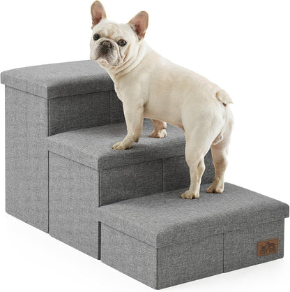 Dog Stairs with Storage, 4-Step Wider Sturdy Dog Steps for Small/Medium/Large Dogs and Older Cats, Folding Doggie Ramp for Bed/Couch/Car Hold Up to 180 lbs (22" H, Brown)