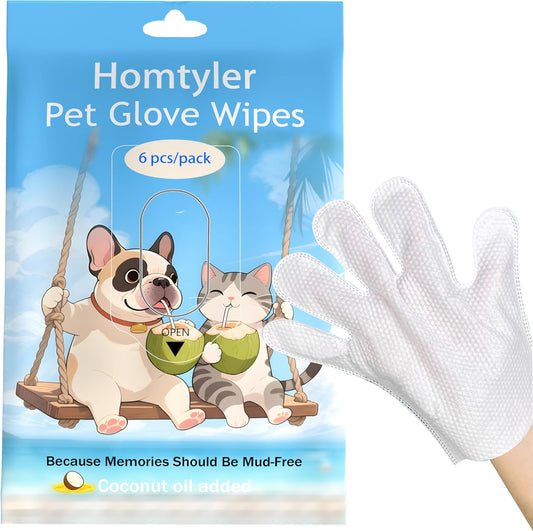 Homtyler Dog Wipes & Cleaning Gloves 2-in-1 for Dogs and Cats, Extra-Thick Pet Wipes with Coconut Oil for Lick-Safe Paws, Eyes, Ears & Body, Rinse-Free Waterless Bath for Deodorizing&Cleansing, 18 PCS