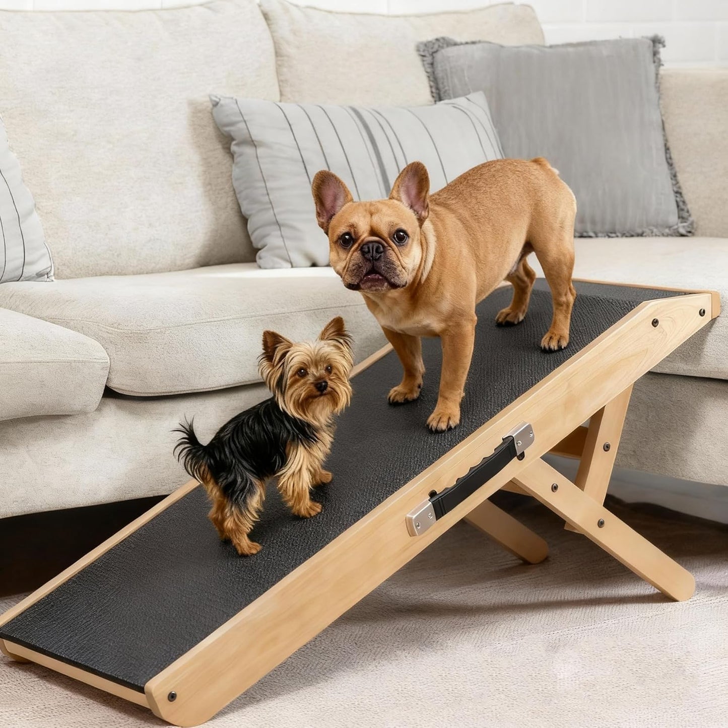 Dog Ramp for Couch – Non-Slip, Sturdy Build Foldable Wooden Dog Ramp – Supports up to 200 lbs – 7 Adjustable Heights (14"–20.5") – Enhanced Stability – Birchwood Pet Ramp for Small Dogs – Gray