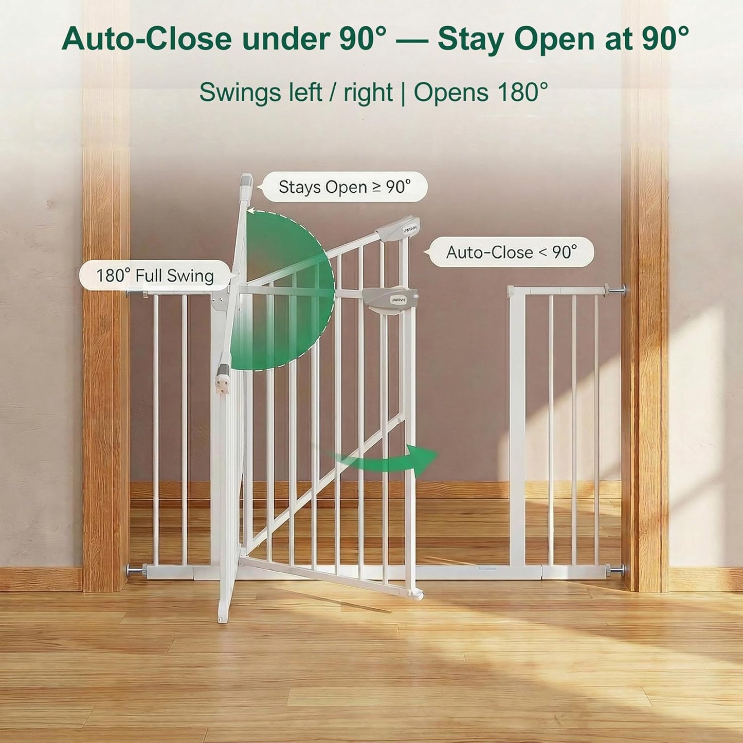 Safety Gate for Stairs & Doorways, Auto-Close Baby Gate or Dog Gate – Pressure Mount No Drilling, 30" Tall All Metal Frame with Dual Locking System (White, 30" Tall 29"-33" Wide)