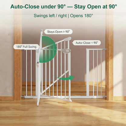 Safety Gate for Stairs & Doorways, Auto-Close Baby Gate or Dog Gate – Pressure Mount No Drilling, 30" Tall All Metal Frame with Dual Locking System (White, 30" Tall 29"-33" Wide)