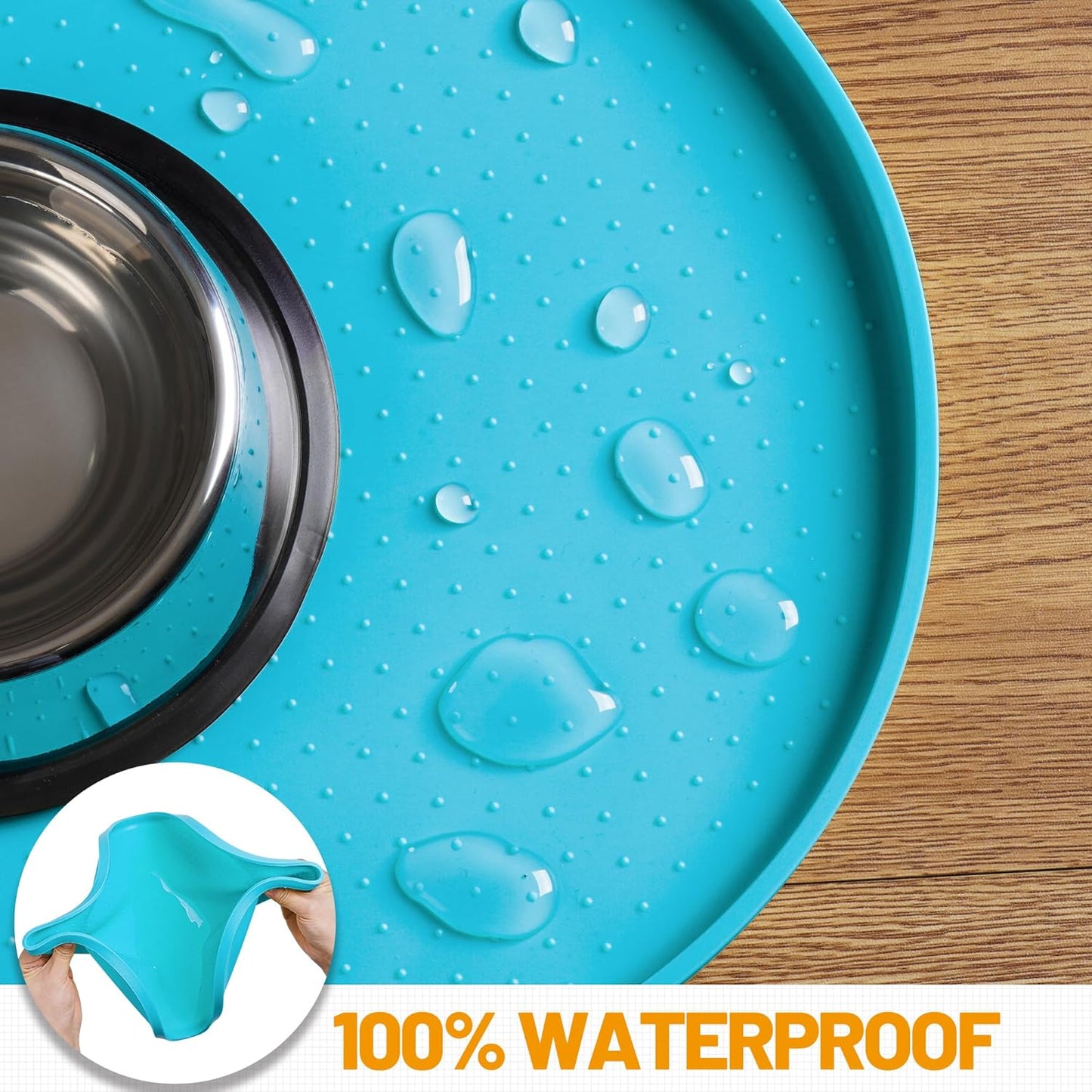 Hubulk 100% Waterproof Silicone Pet Feeding Mat with Raised Edge for Food and Water, Dog Bowl Mats, Cat Bowls Placemat with High Lip Protects Floor for Cats and Dogs (Gray, 19" L x 12" W)