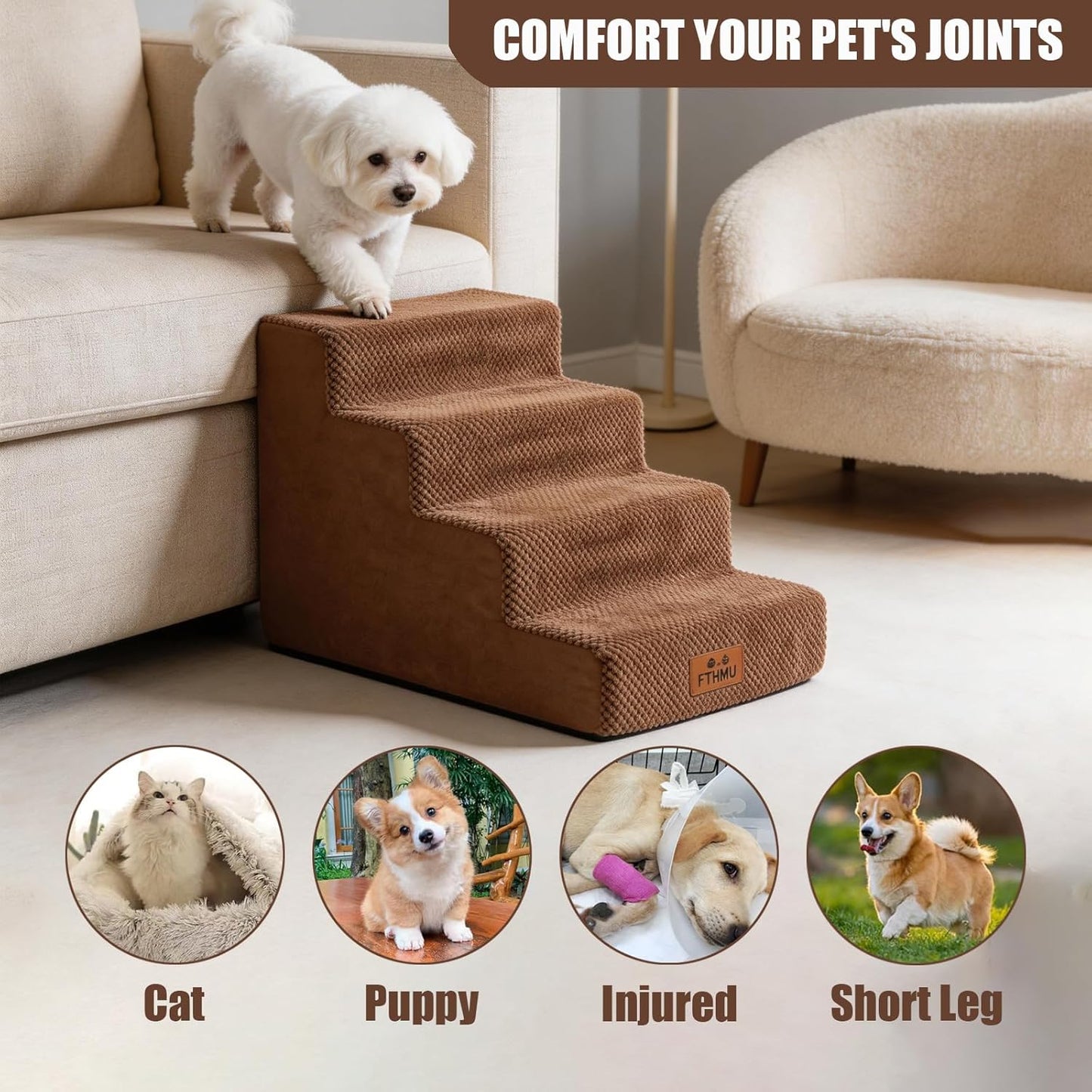 2 Pack Dog Stairs for Small Dogs 3-Step Pet Stairs for Bed Couch Chair Stool Non-Slip Pet Steps for Puppy Small Dogs Cat Older Pet Grey 13.6" H