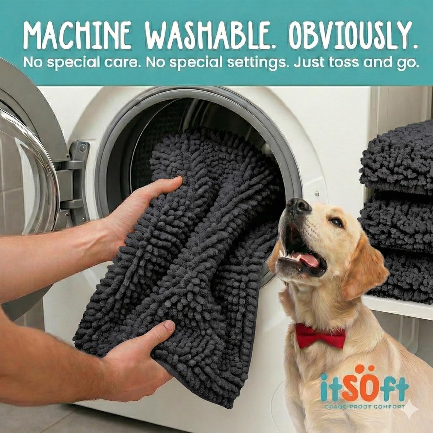 Dog Rugs for Muddy Paws 22x14 | Cleaner Mud Free Floors | Muddy Dogs Mats for Indoor, Dog Mat for Muddy Paws Door Mat Washable, Absorbent Chenille Mud Rug Paw Matt w/ Non Slip Backing, Charcoal Grey