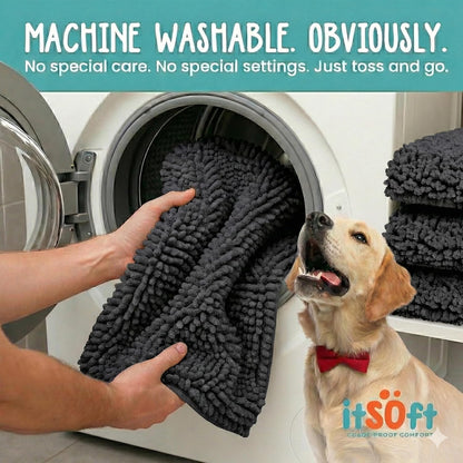 Dog Rugs for Muddy Paws 22x14 | Cleaner Mud Free Floors | Muddy Dogs Mats for Indoor, Dog Mat for Muddy Paws Door Mat Washable, Absorbent Chenille Mud Rug Paw Matt w/ Non Slip Backing, Charcoal Grey