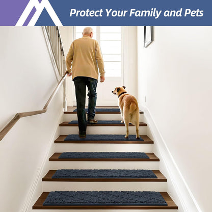 COSY HOMEER Edging Stair Treads Non-Slip Carpet Mat 28inX9in Indoor Stair Runners for Wooden Steps, Edging Stair Rugs for Kids and Dogs, 100% Polyester TPE Backing (7pc, Beige)