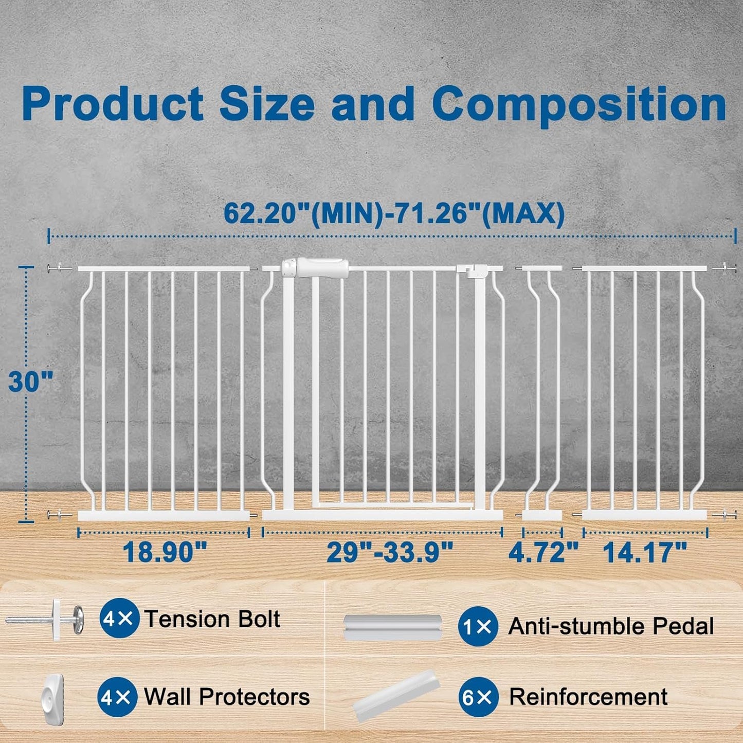 ALLAIBB Extra Wide Pressure Mounted Baby Gate Walk Through Child Kids Safety Toddler Tension White Long Large Pet Dog Gates with Extension for doorways Kitchen (57.48-62.20"/146-158cm, Black)
