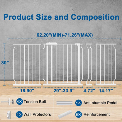 ALLAIBB Extra Wide Pressure Mounted Baby Gate Walk Through Child Kids Safety Toddler Tension White Long Large Pet Dog Gates with Extension for doorways Kitchen (57.48-62.20"/146-158cm, Black)