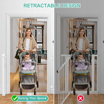 Upgrade 120 inch Retractable Baby Gates, EZIGO Extra Wide Baby Gate for Large Opening Extra Long Mesh Gate for Kids or Pet Dog Gate Child Safety Gate for Stairs Hallways Doorway Indoor Outdoor, Gray