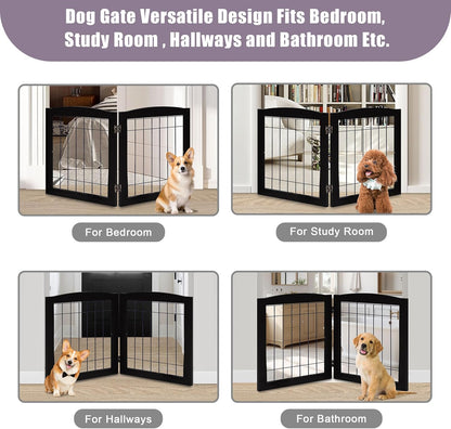LZRS 2-Panel Freestanding Foldable Wood Dog Gate – Solid Wood & Steel Wire, Chew-Resistant Pet Barrier for Indoor Use, Ideal for Small to Medium Dogs, White