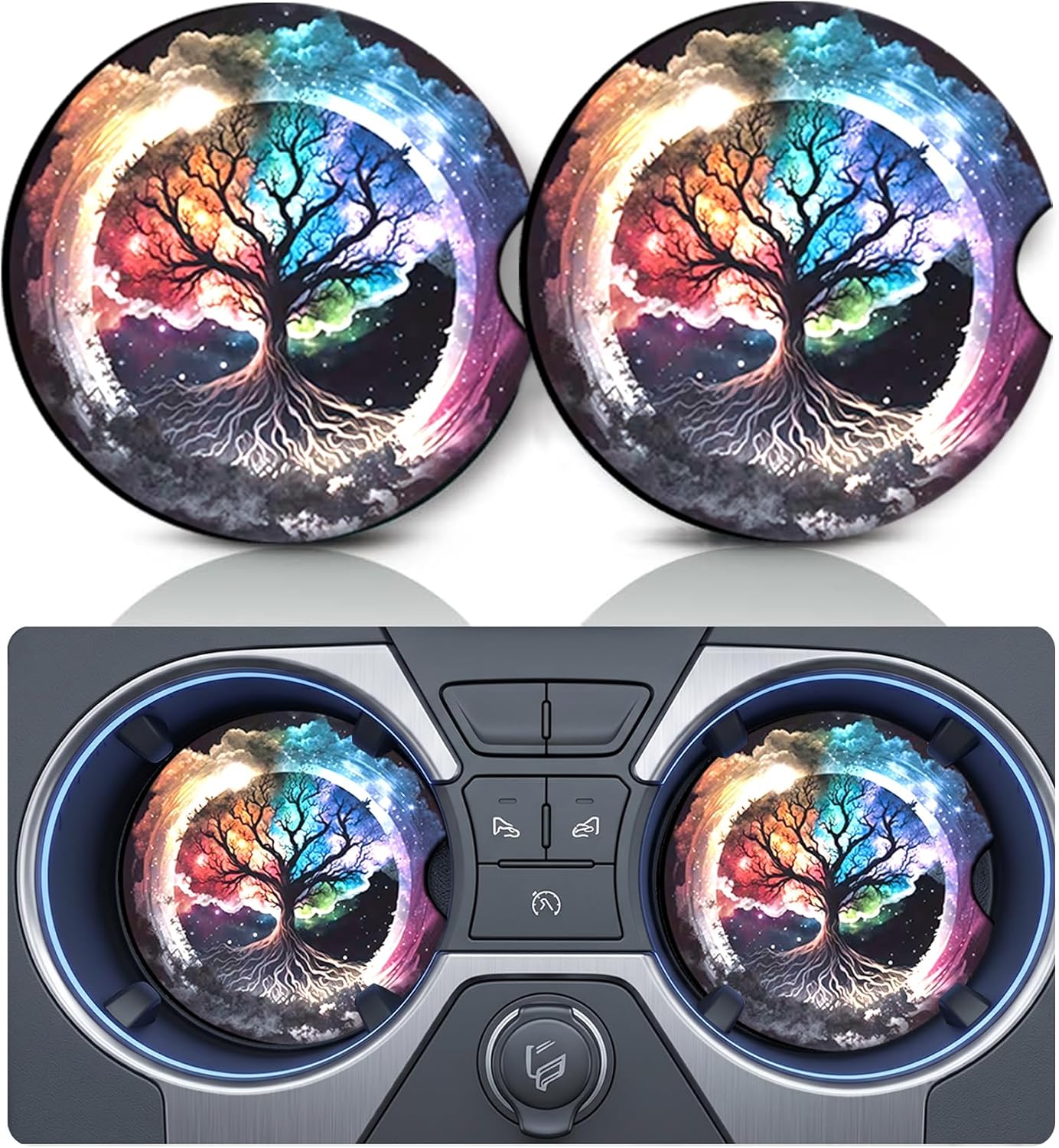 2PCS Dog Paw Print Car Cup Holder Coasters, Cars Coasters for Cup Holders, Anti Slip Rubber Mat with Finger Slot, Dogs Car Accessories Interior Decor, Dog Lover Gifts for Women, Men