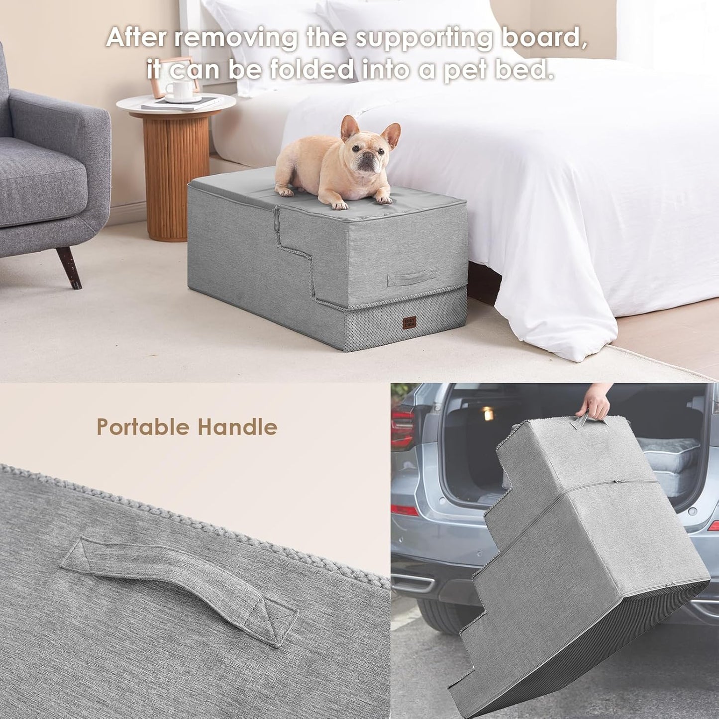 EHEYCIGA Dog Stairs for High Bed 22.5" H, 5-Step Dog Steps for Bed, Pet Steps for Small Dogs and Cats, Non-Slip Balanced Pet Ramp Indoor, Grey