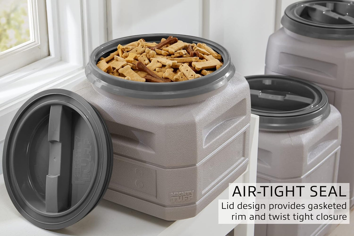 Mighty Tuff Airtight Dog Food Storage Container – 13 Gal, up to 54 lb Capacity – Cat and Dog Food Container with Twist Lid & Handles – BPA-Free, Made in USA