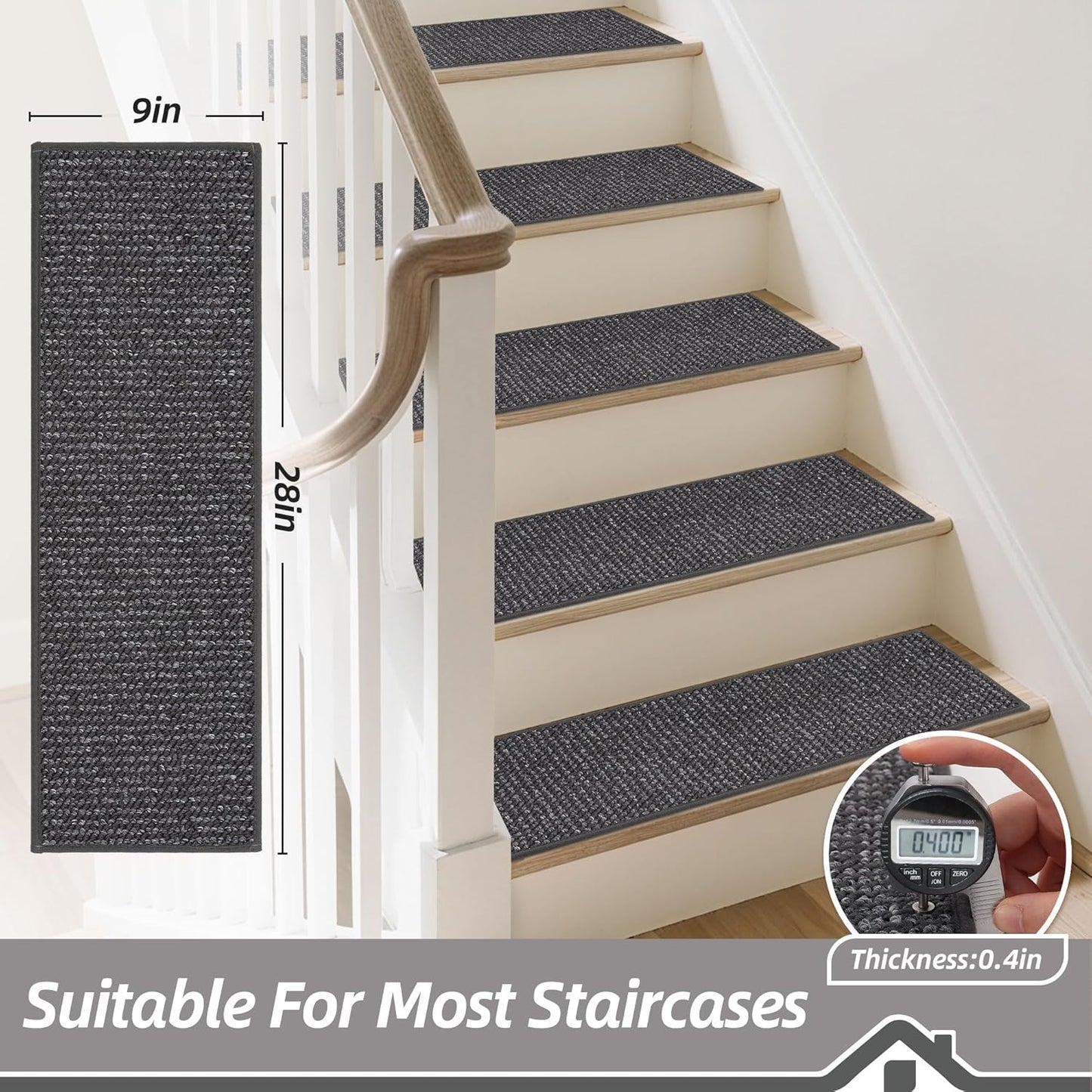 BEQHAUSE Stair Treads for Wooden Steps 28inX9in, Carpet Stair Treads Non Slip Indoor, Machine Washable Stair Runners for Kids Elders and Pets, Carpet for Stair Rugs Mat, TPE Backing, 15pcs, Taupe