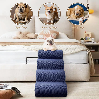 PAWSCRAT Pet Stairs for Dogs 4-Step, 19.6" H Pet Stairs for High Bed, Couch Sofa & Chair, 30D Material Soft Foam Dog Steps with Non-Slip Bottom Surface Removable Washable Cover, Grey