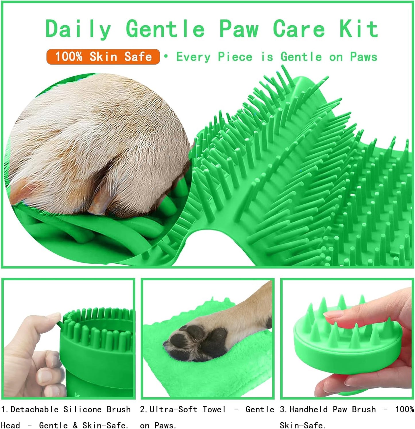 Dog Paw Cleaner Kit for L/XL Dogs - Quick Clean No Full Bath, 2-in-1 Paw Wash Cup with Detachable Silicone Brush Head, Includes Bath Brush & 3 Absorbent Towels, Blue