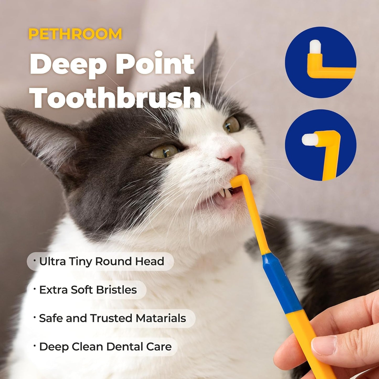 PETHROOM] Pet Toothbrush - Cats, Kitten, Small Dog Dental Care, Removing Teeth Tartar | Soft Bristle Cleaning Toothbrush Cat (Extra Small)