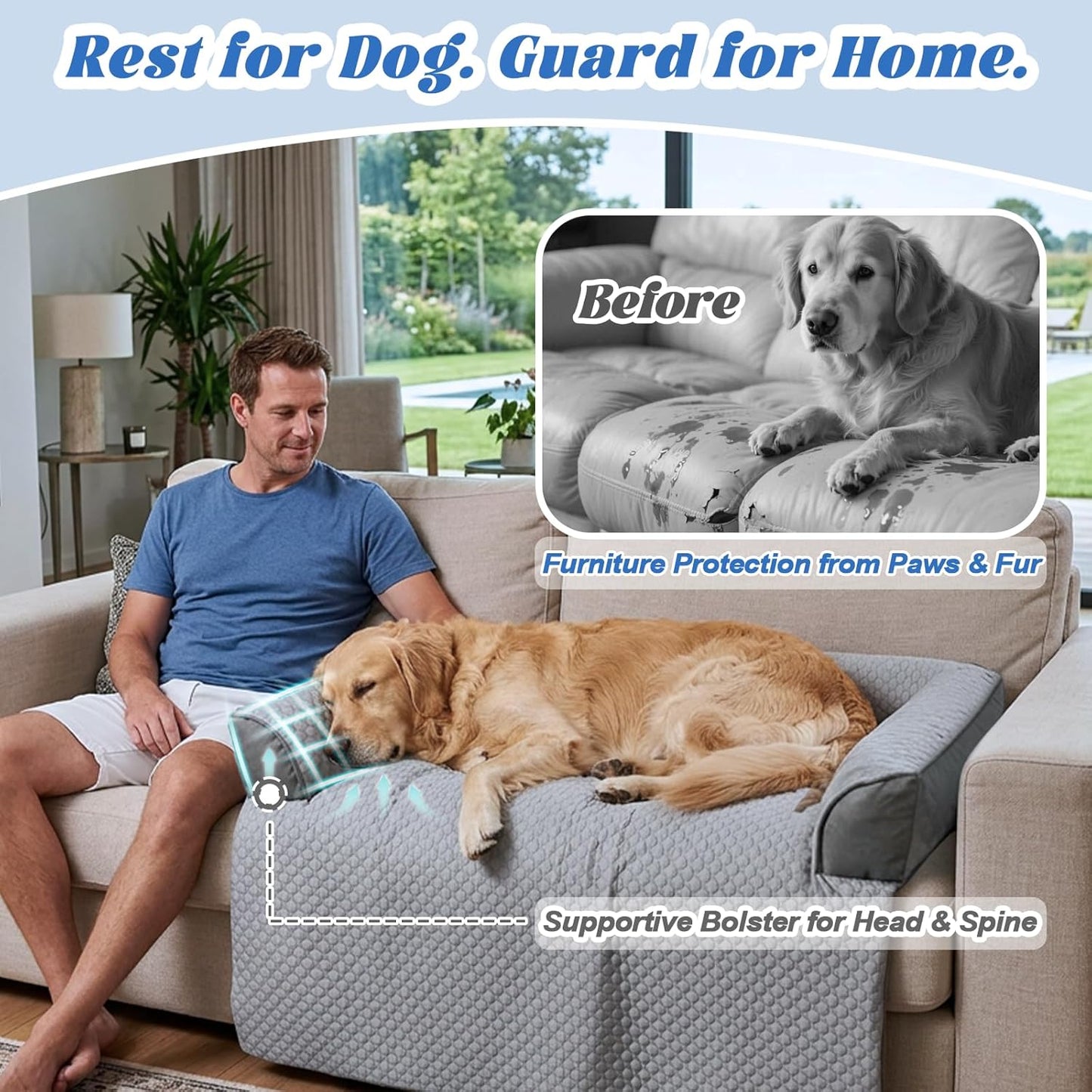 Calming Dog Bed Fluffy Plush Dog Mat for Furniture Protector with Removable Washable Cover for Large Medium Small Dogs and Cats (Large, Light Grey)