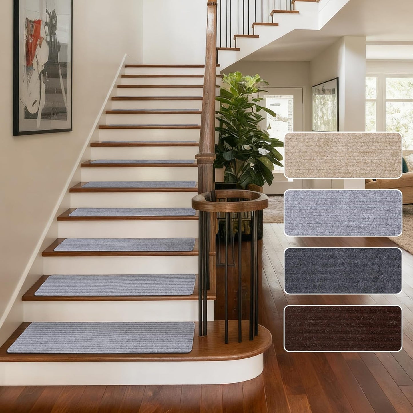 Extra Wide Non Slip Stair Treads for Wooden Steps – 15 Pack 9" x36'' Extra Wide Carpet Runners with Reusable Adhesive, Step Pads for Dogs, Kids, Seniors, Machine Washable – Geige