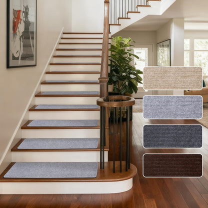 Extra Wide Non Slip Stair Treads for Wooden Steps – 15 Pack 9" x36'' Extra Wide Carpet Runners with Reusable Adhesive, Step Pads for Dogs, Kids, Seniors, Machine Washable – Geige