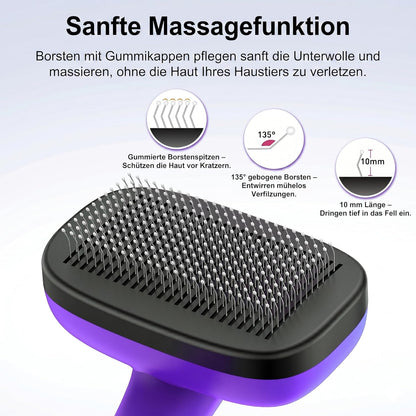 One-Button Self Cleaning Pet Brush for Dogs & Cats, Skin-Friendly Detangling & Shedding Tool for Long and Short Hair, Retractable Grooming Comb, Purple